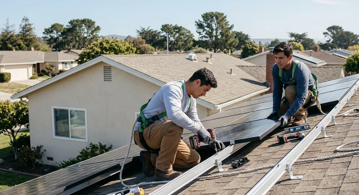 Commercial rooftop solar array being measured for an installation estimate in Marina