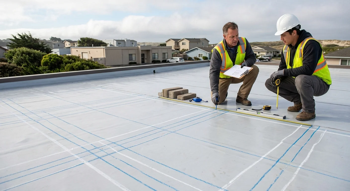 Empty commercial rooftop before installation showing measured layout markings
