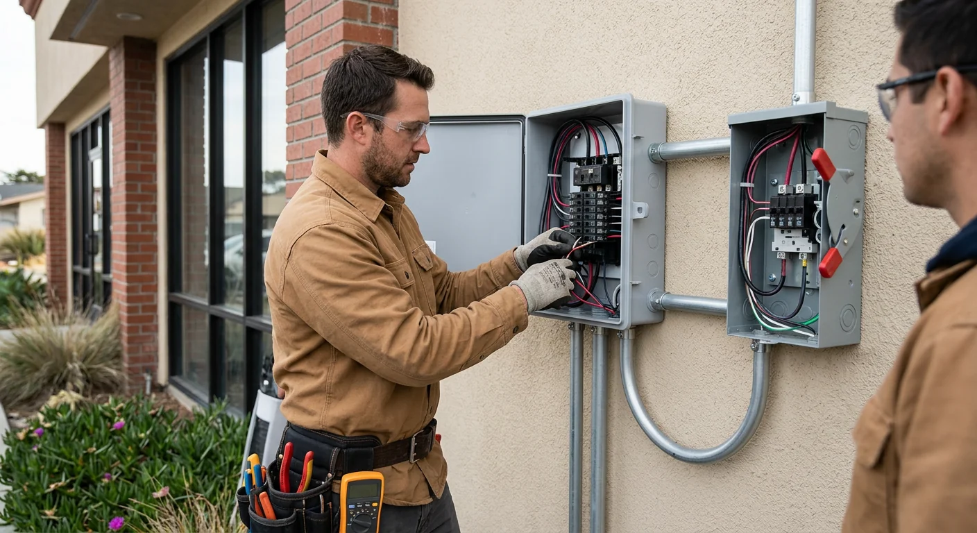 Combiner box and disconnect wiring completed on a retail storefront installation