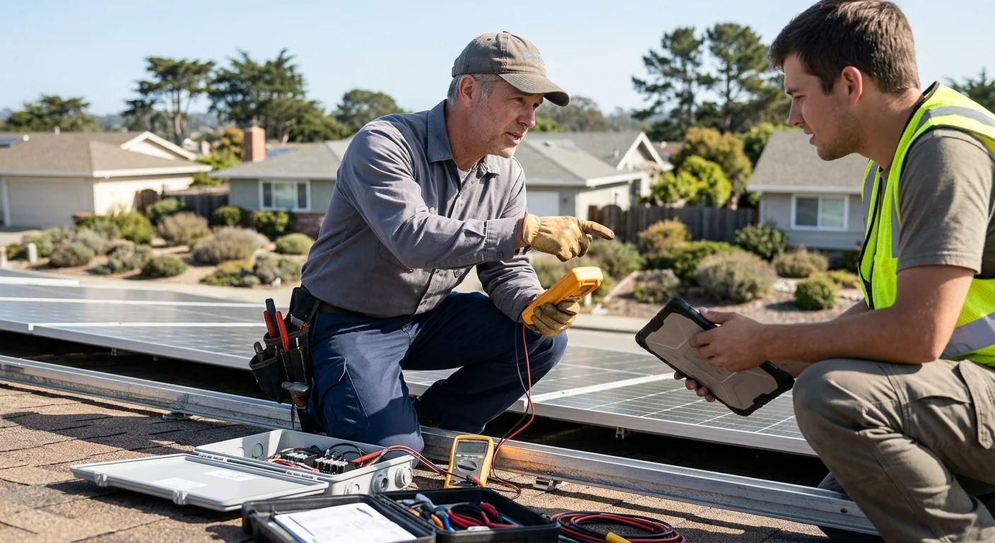 Solar battery bank and inverter wired for an off-grid Marina home