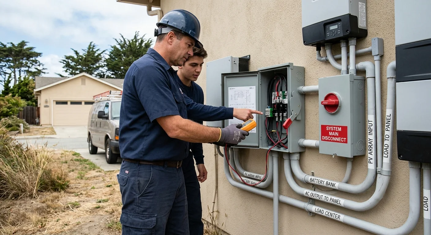 Labeled conduit and disconnect switches after an off-grid system checkout