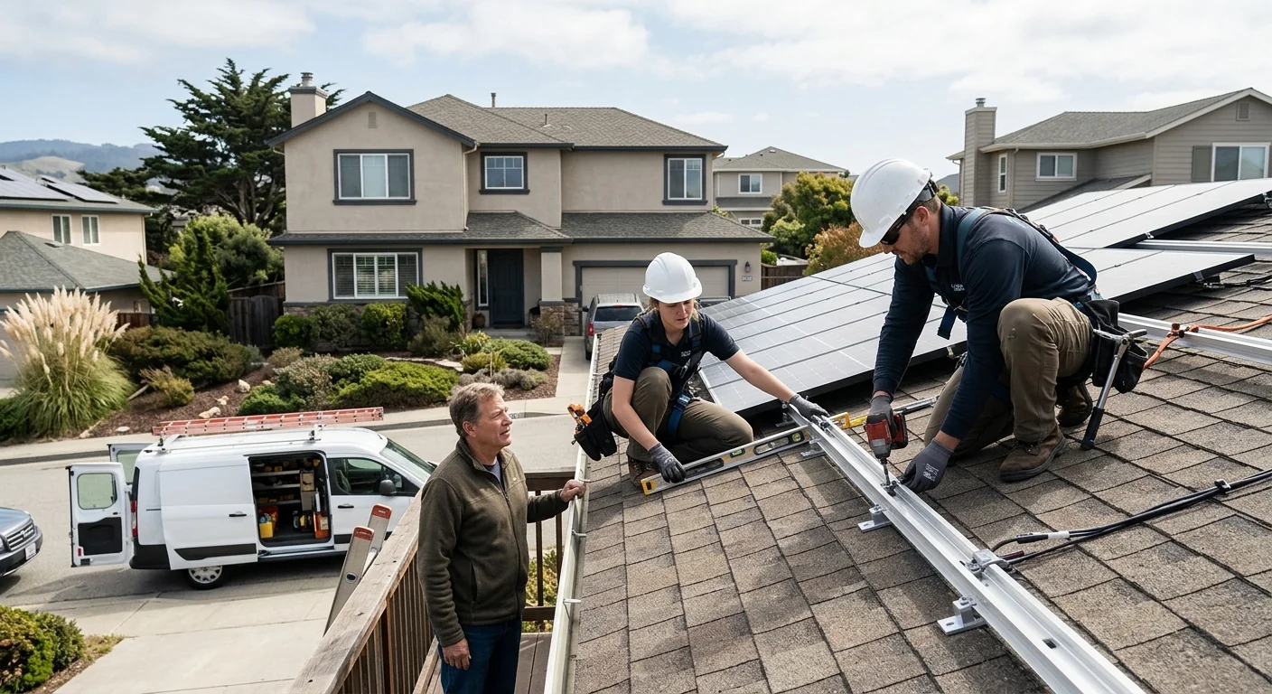 Rooftop solar array mounted on a single-family Marina home with flush racking