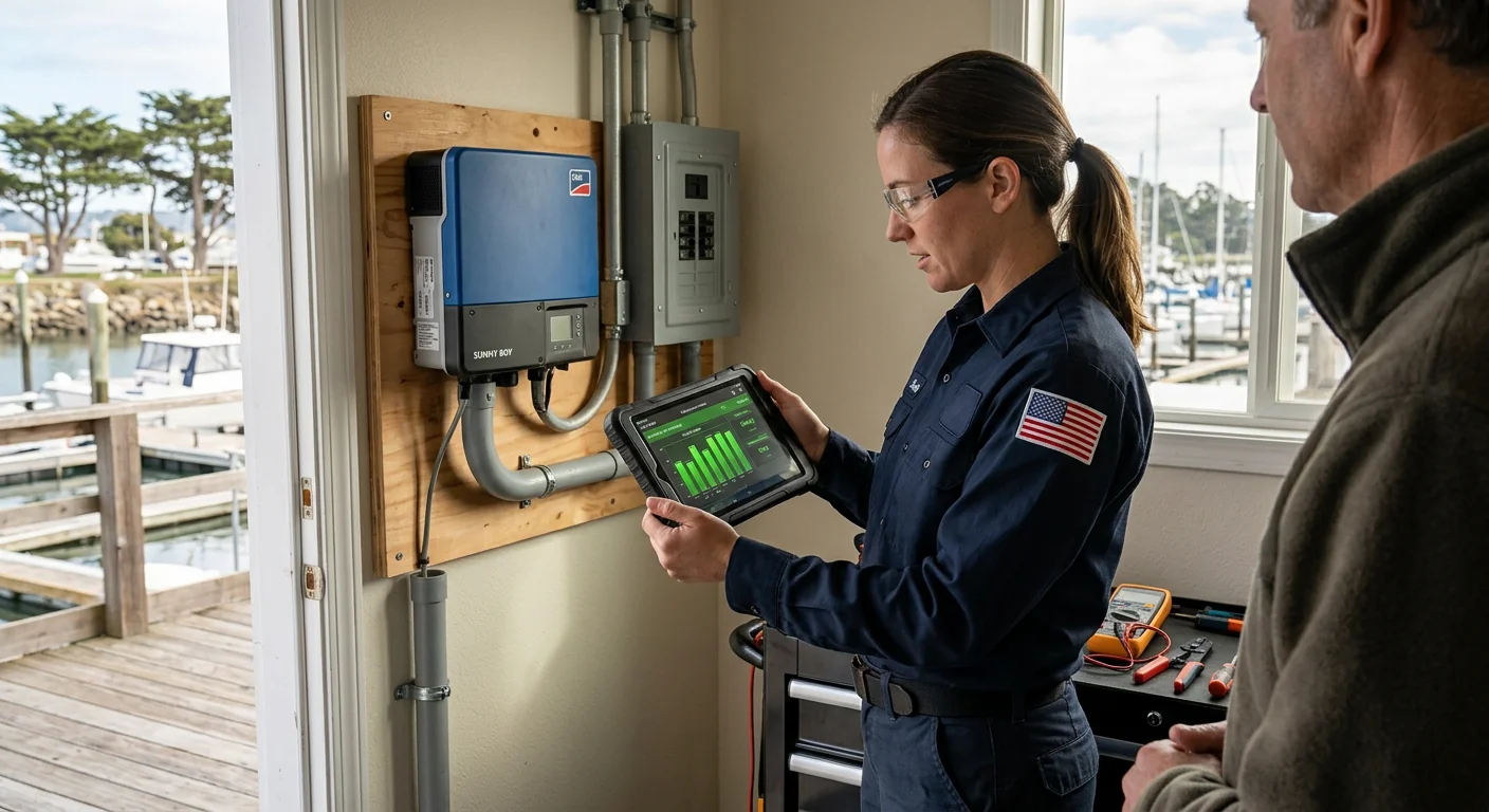 Monitoring display confirming steady output after a Marina inverter upgrade