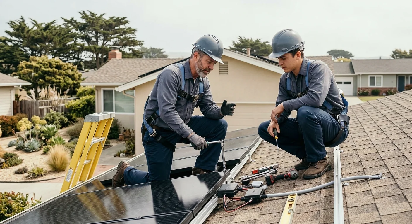 Solar crew installing panels on a residential rooftop in Marina
